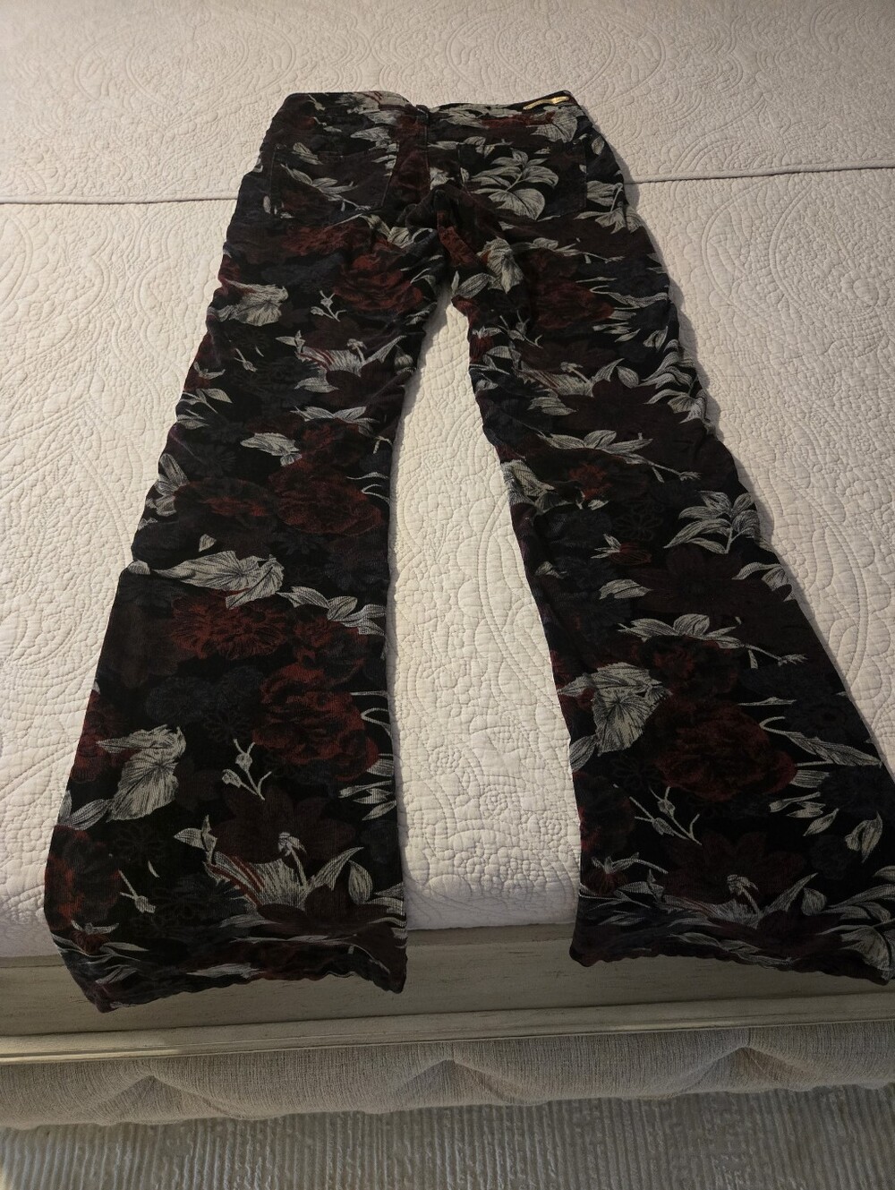 Women’s Floral Velvet Flare Jeans - Black with Burgundy Floral